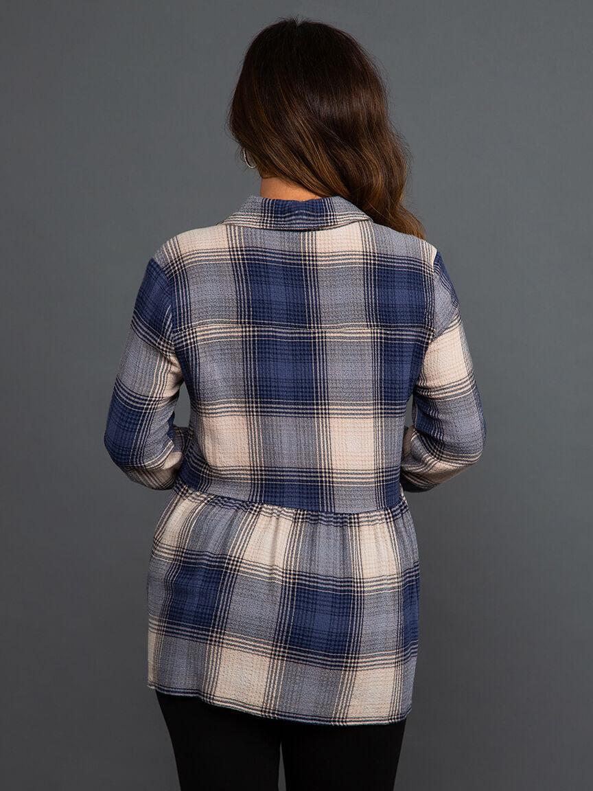 Button-Up Plaid Peplum Blouse Image 4