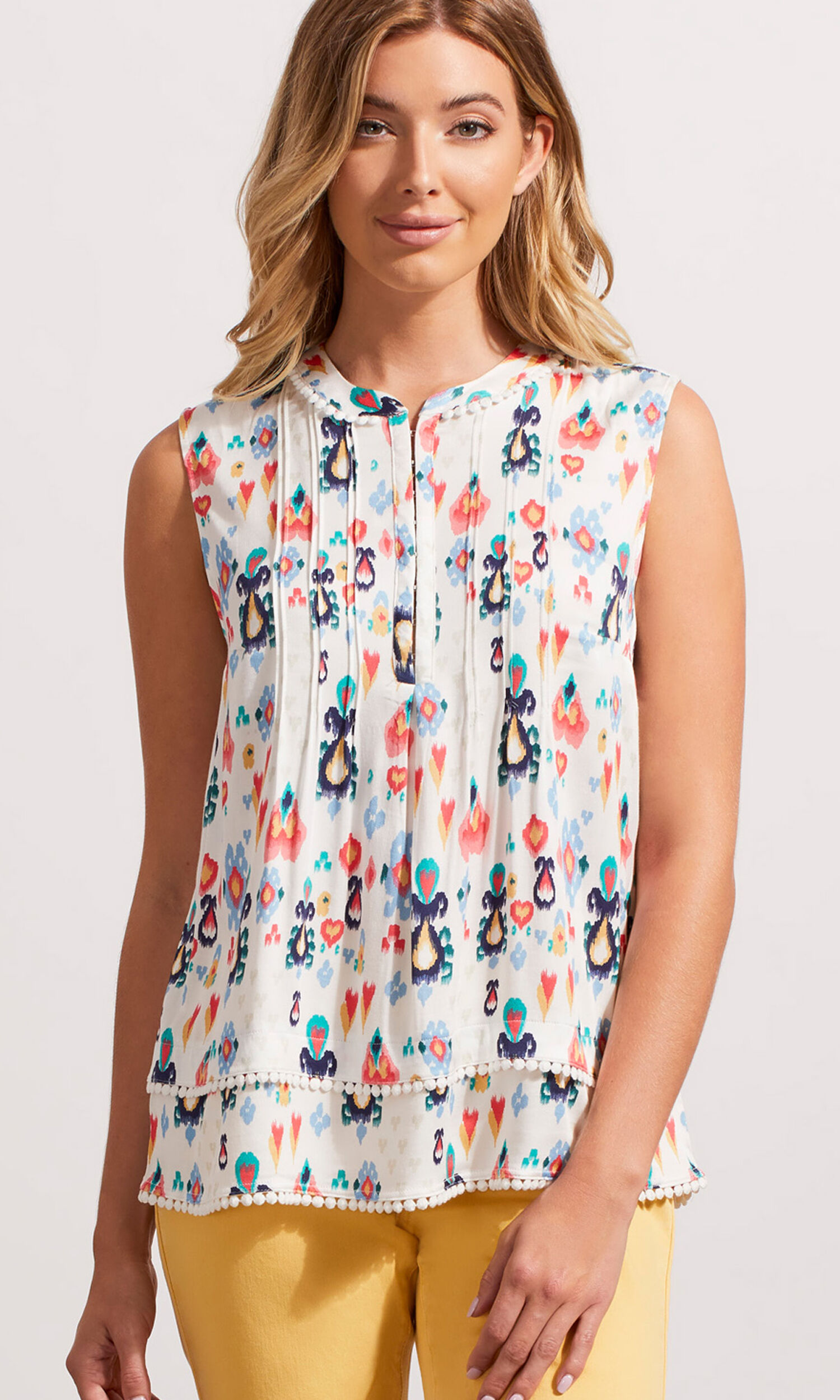 Sleeveless Floral Pintuck Blouse Image 1