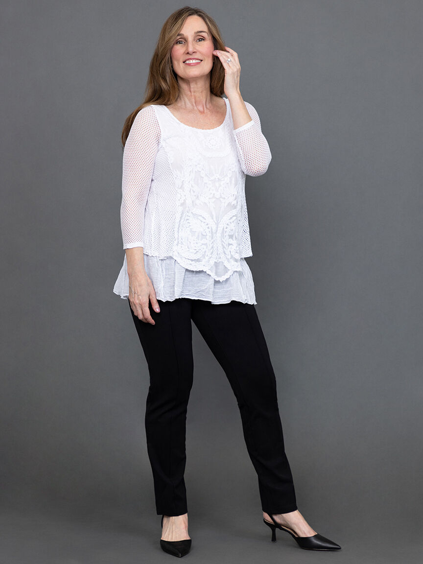 Mesh Overlay Long Sleeve Top  Image 1