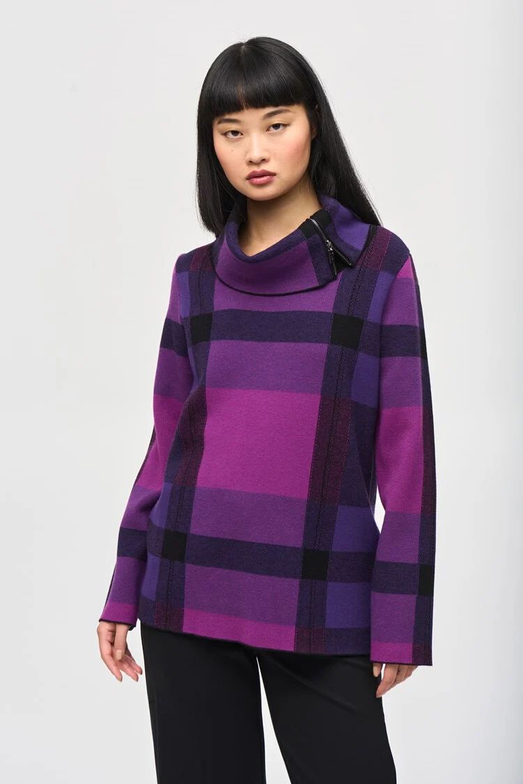 Plaid Jacquard Cowl Neck Sweater Image 1