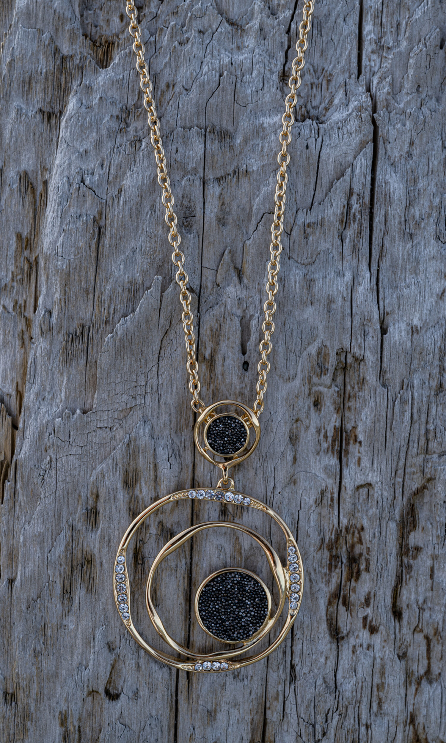 Inlayed Circles w/ Bling Long Necklace Set 