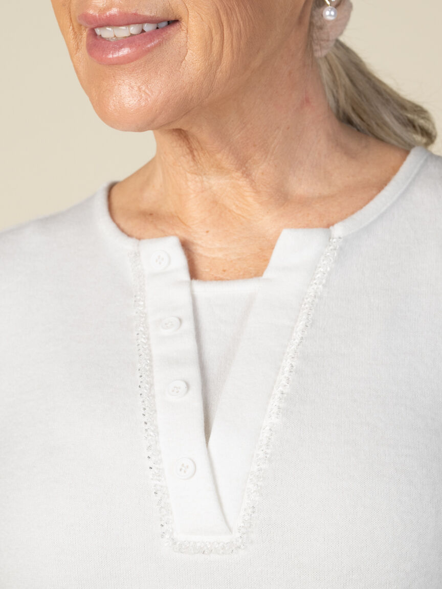 Long Sleeve Top with Bead and Button Details