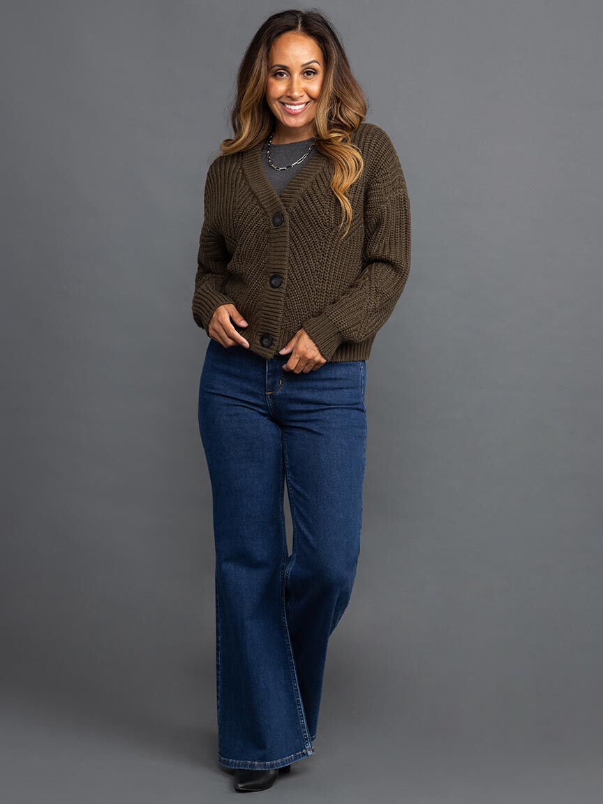 Long Sleeve Button-Up Cropped Cardigan Image 1