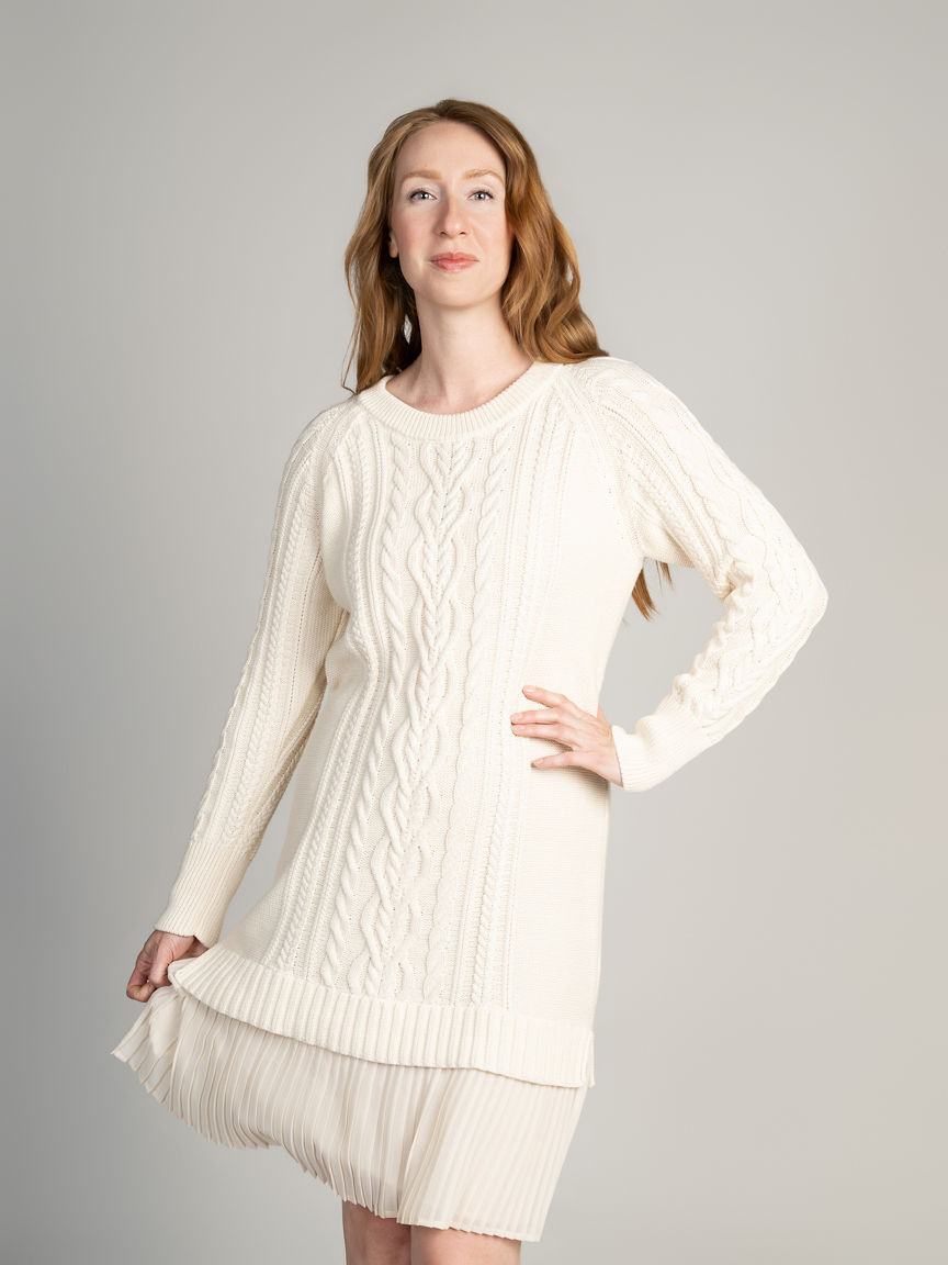 Layered Chiffon Hem Sweater Dress