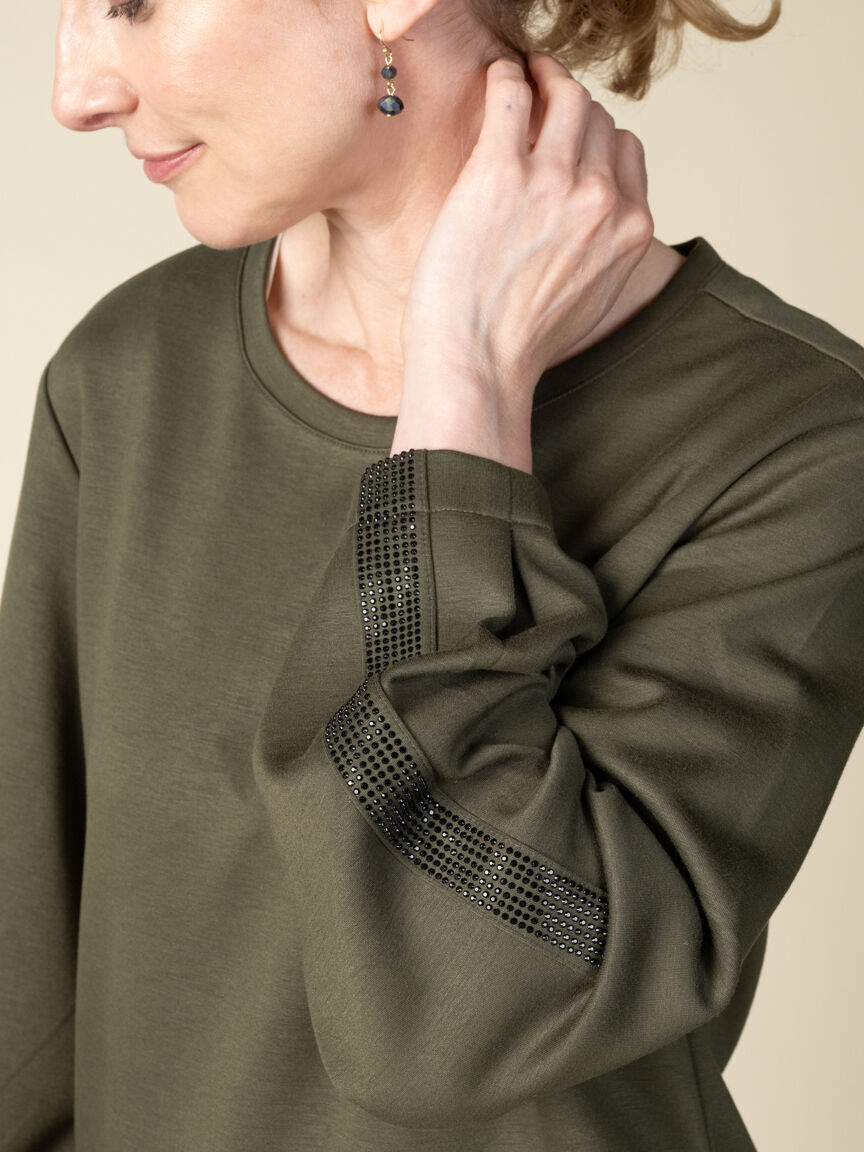 Long Sleeve Crew Neck Sweater with Embellishments