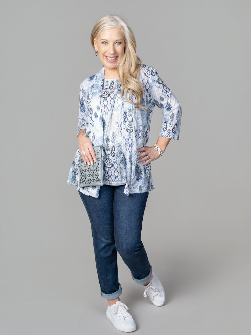 3/4 Sleeve Burnout Floral Foolers Set