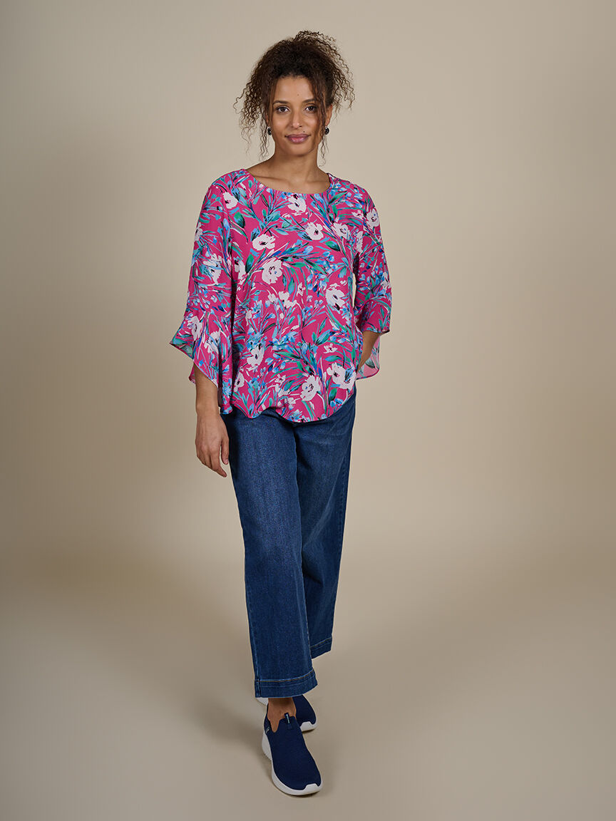 &frac34; Sleeve Floral Blouse 
