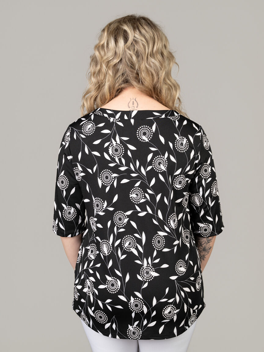 Sleeveless V-Neck Leaf Print Top