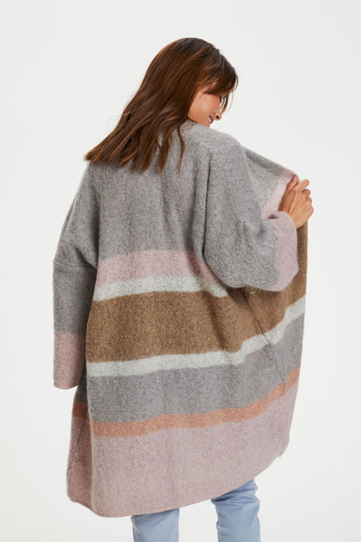 Cream Sina Long Striped Teddy Bear Cardigan Image 3