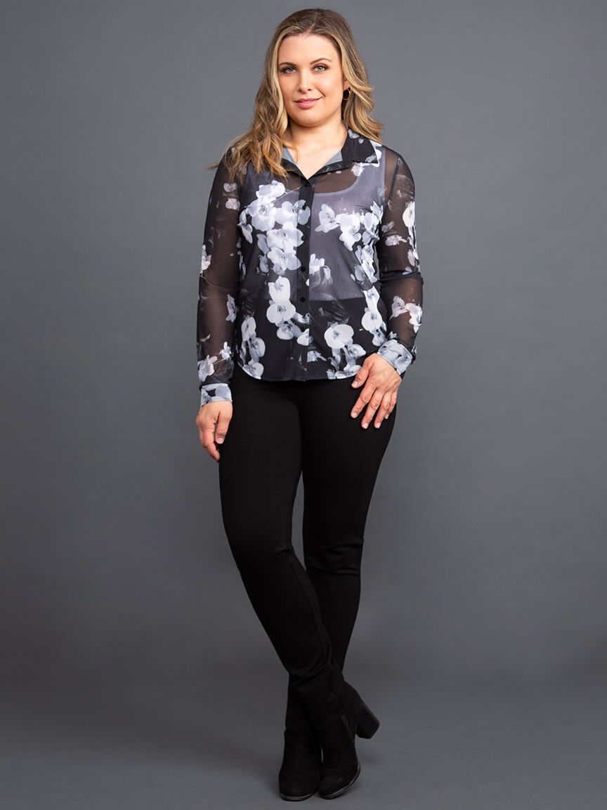 Button-Up Floral Mesh Blouse Image 1