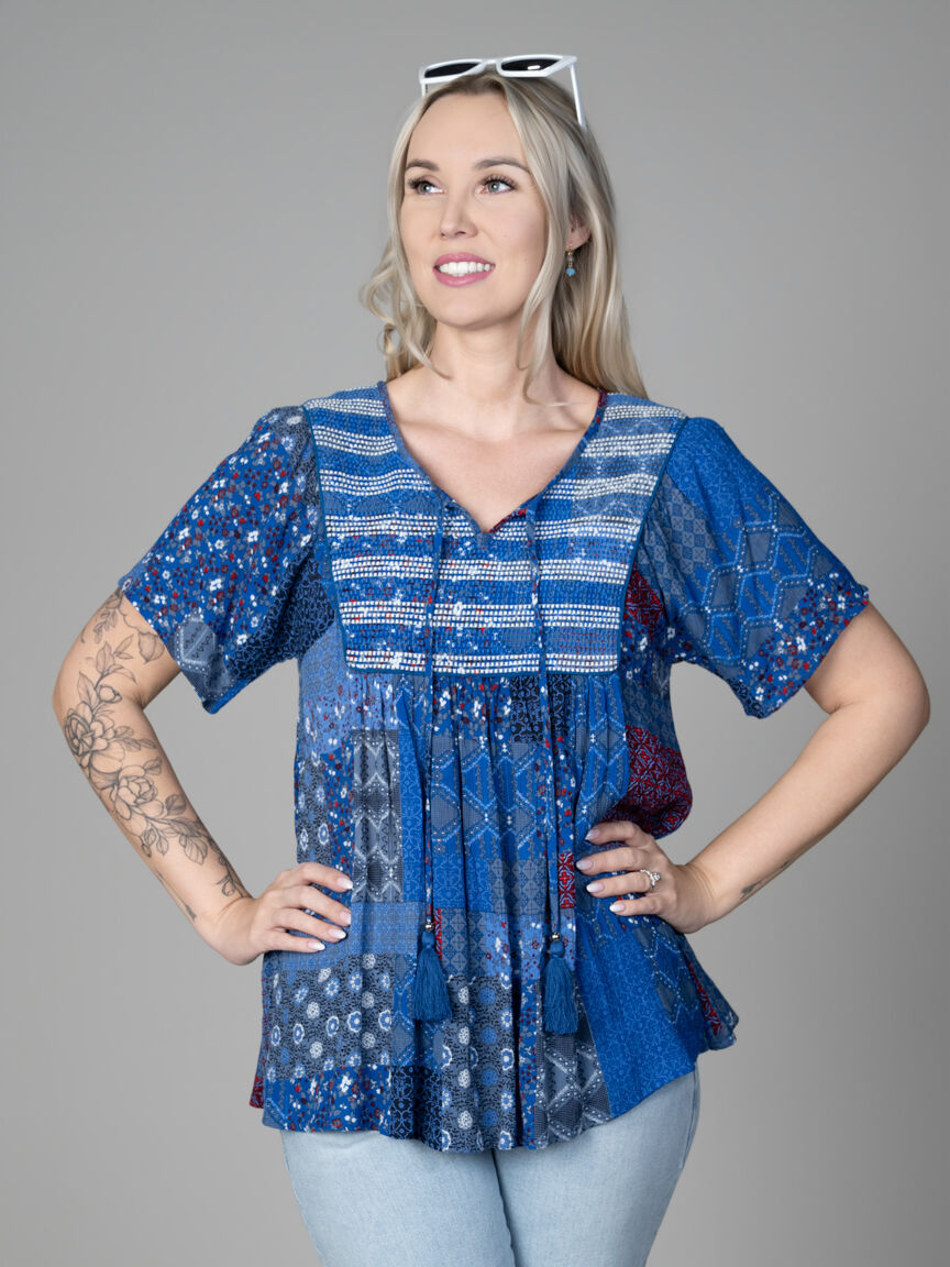 Patchwork Top With Tassel Ties