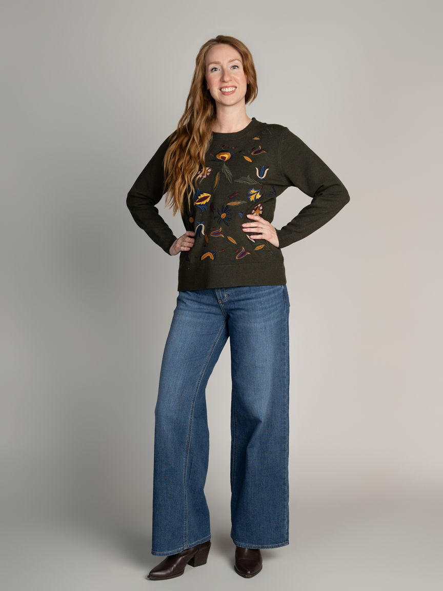 Embroidered Knit Crew Neck Sweater