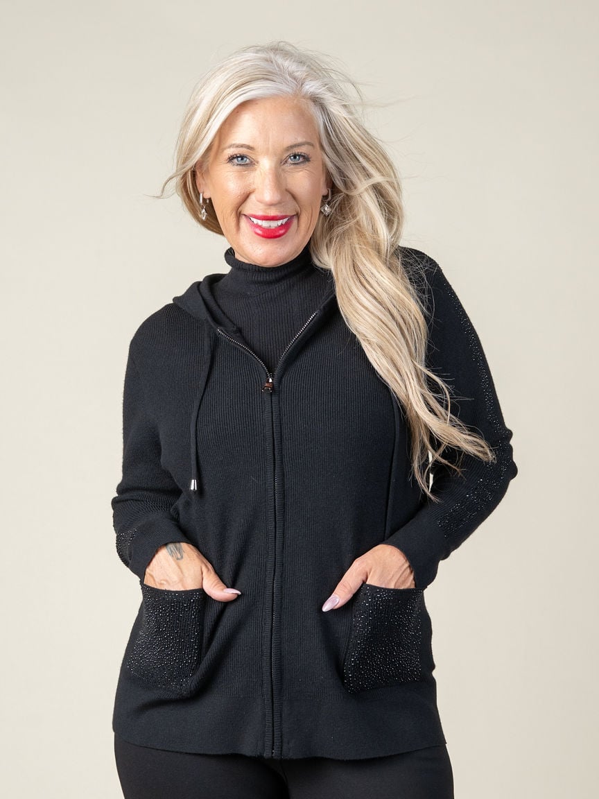 Cardi Sweater w/ Hood & Bling