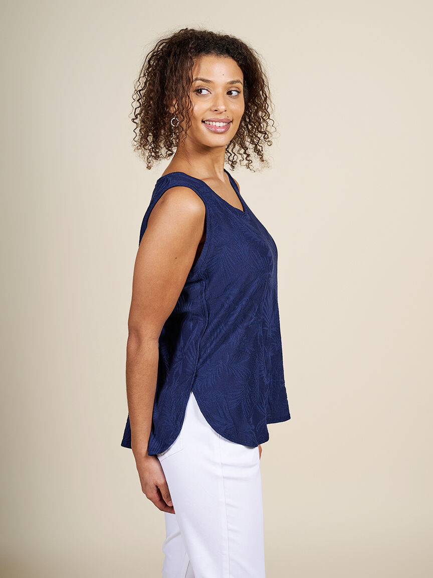 Foliage Jacquard Knit V-Neck Tank Image 2