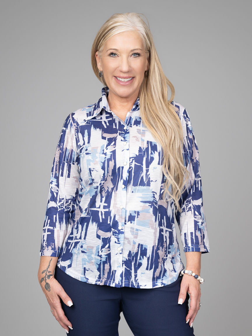 3/4 Sleeve Snap Button Shirt