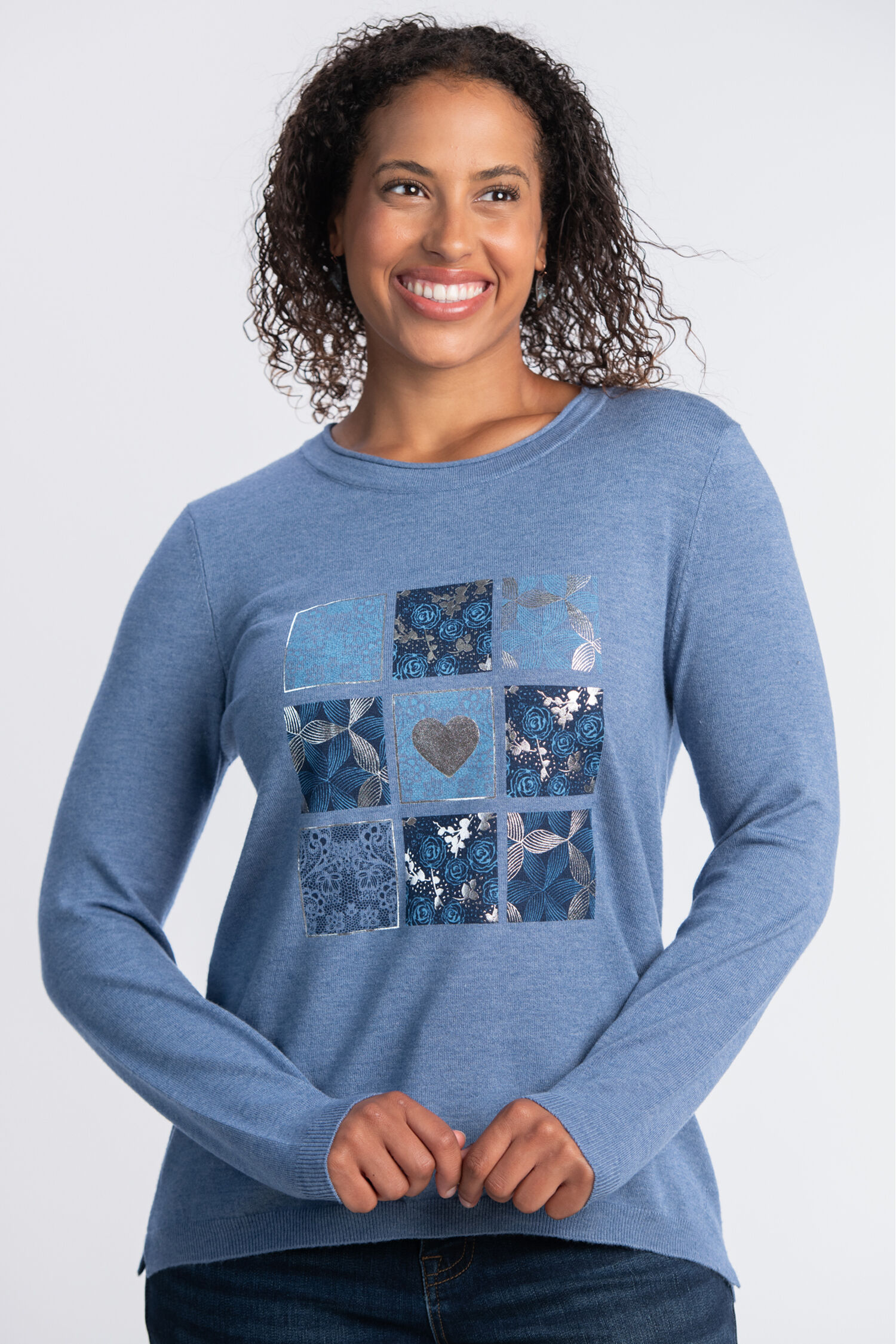 Long Sleeve Metallic Print Top Image 1