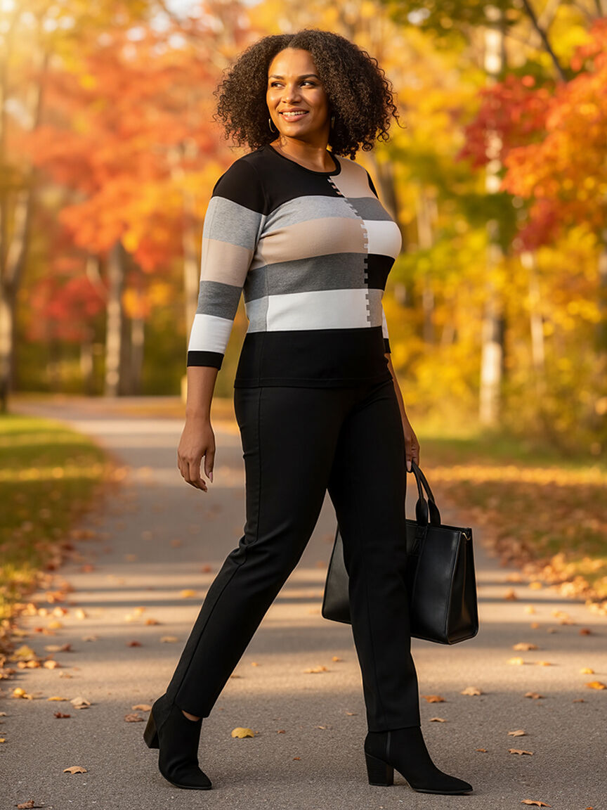 3/4 Length Color-Block Sweater With Hotfix