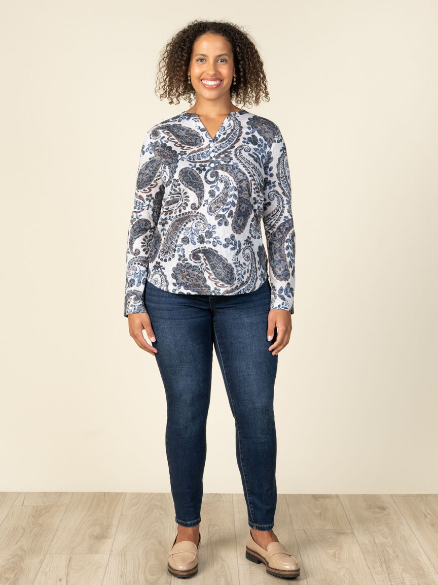 Long Sleeve Roll Tab Henley Top