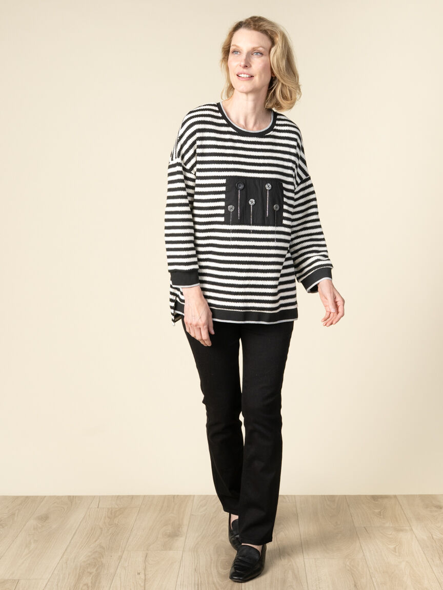 3/4 Sleeve Striped Top with Hotfix Detail Image 2