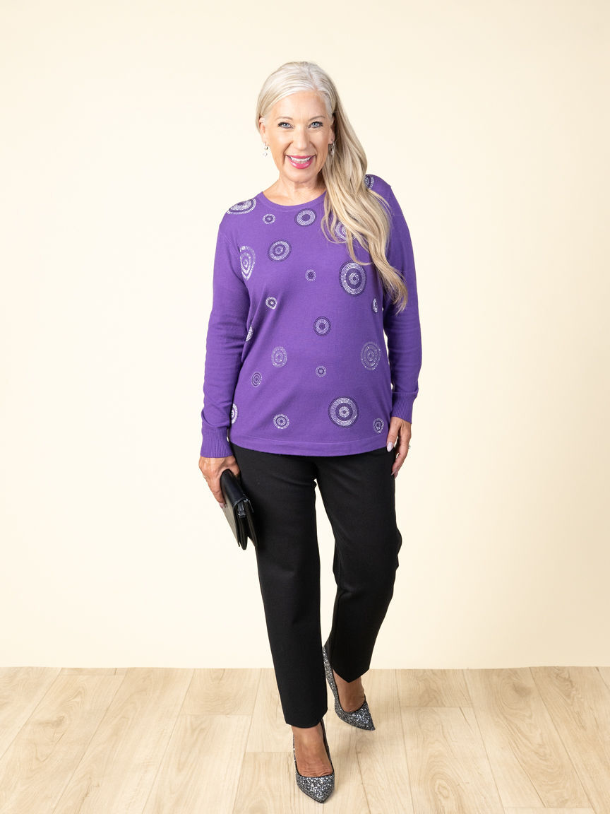 Long Sleeve Sweater With Hotfix Circle Bling Image 1