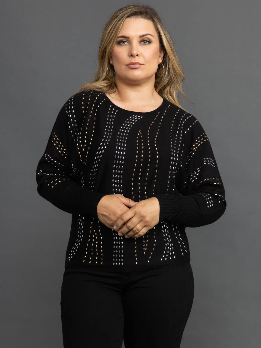 Long Sleeve Drop Shoulder Sweater with Ribbed Cuffs Image 2