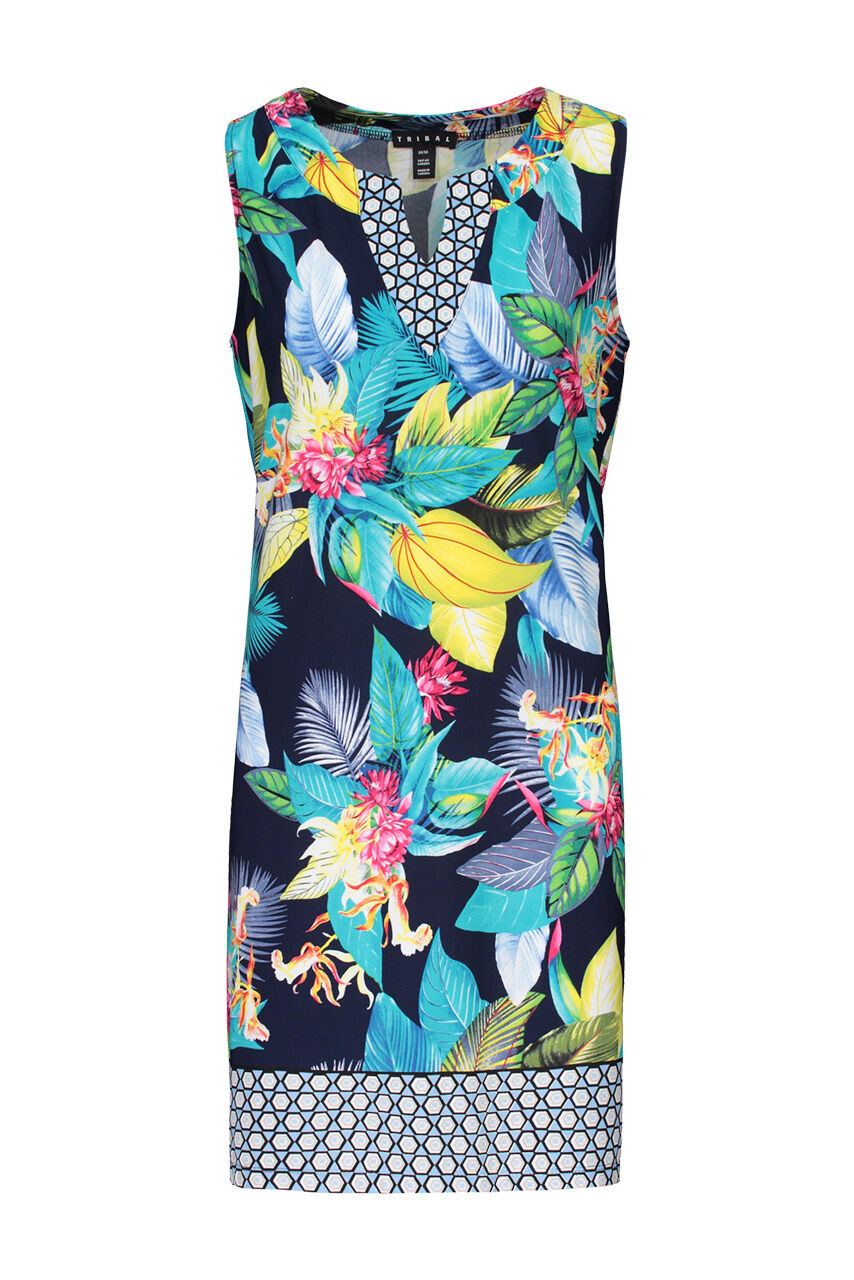 Tribal Tropical Print Split Neck Sleeveless Dress Image 1