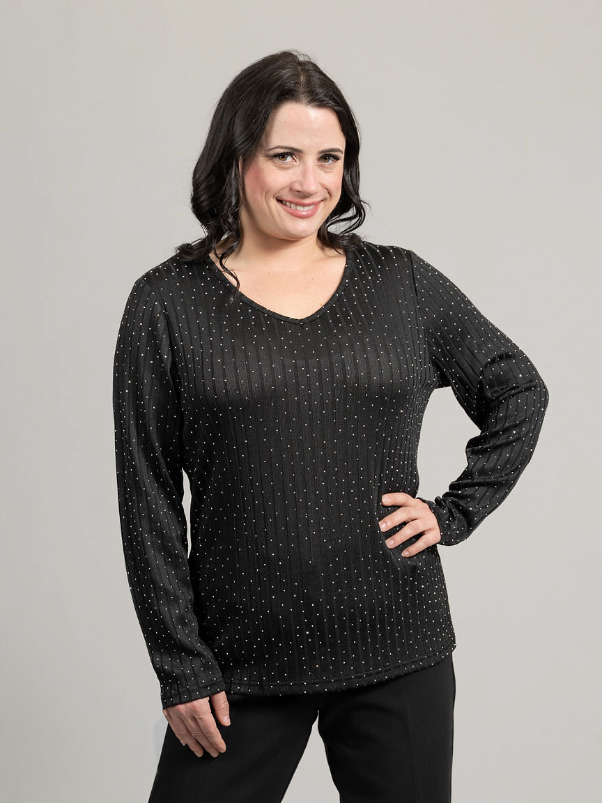Long Sleeve Ribbed Top With Hotfix