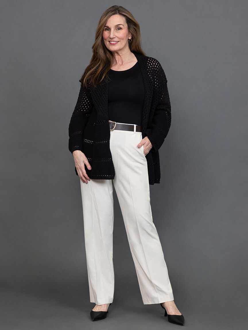 Long Sleeve Open Front Crochet Knit Cardigan 