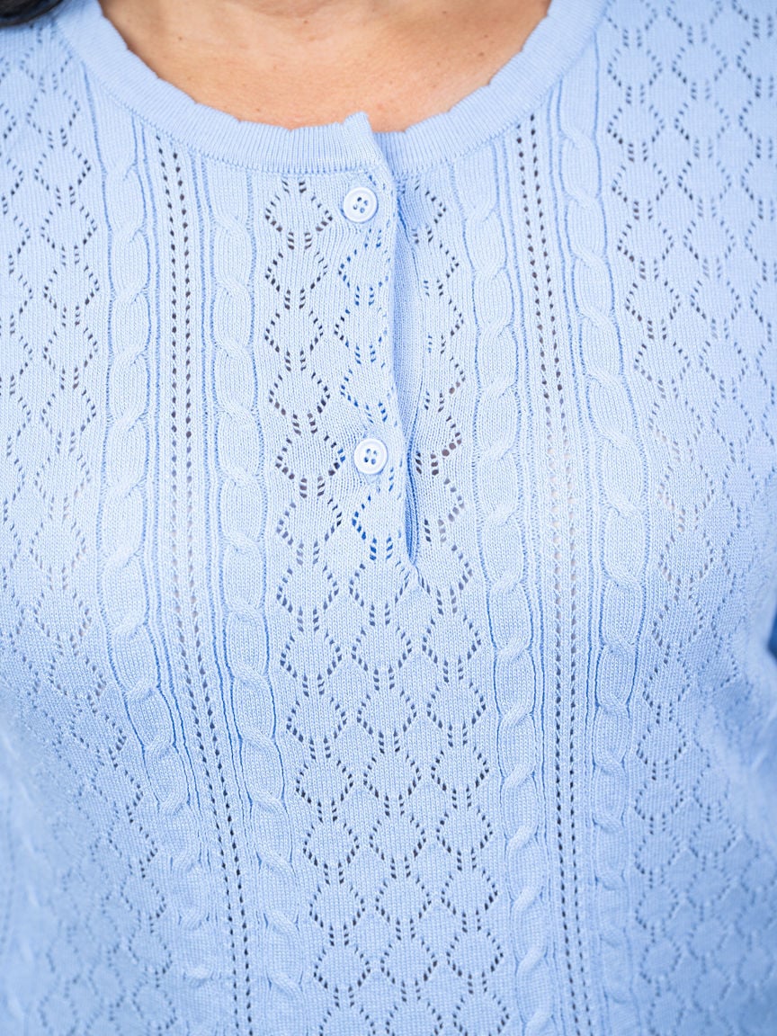 Short Sleeve Polo Sweater With Scalloped Collar Trim