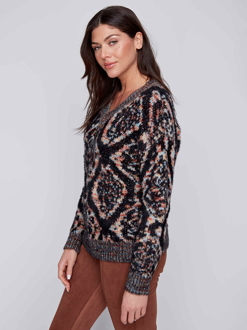 V-Neck Eyelash Knit Sweater Image 2