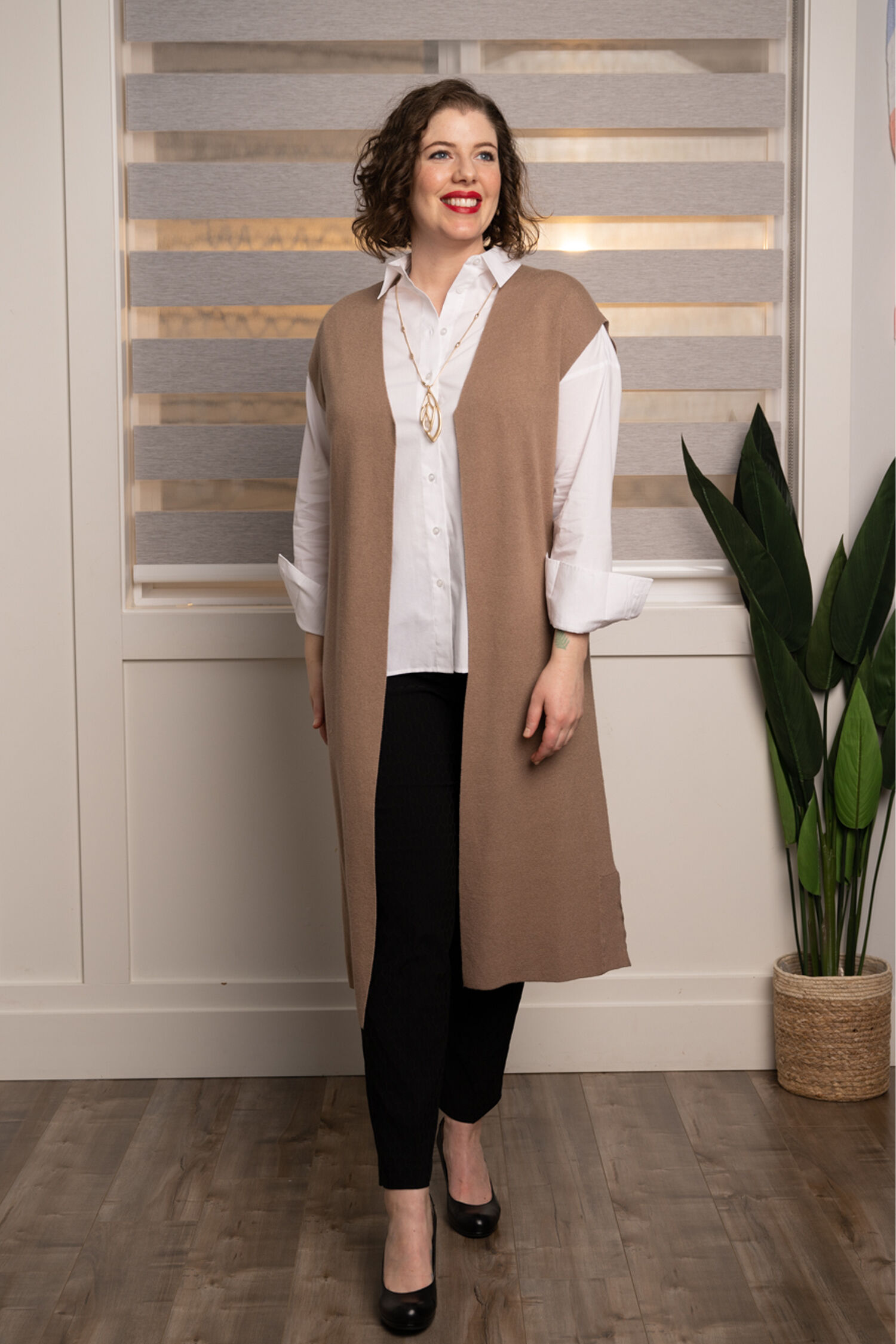 Long Vest with Tie-Belt Image 1