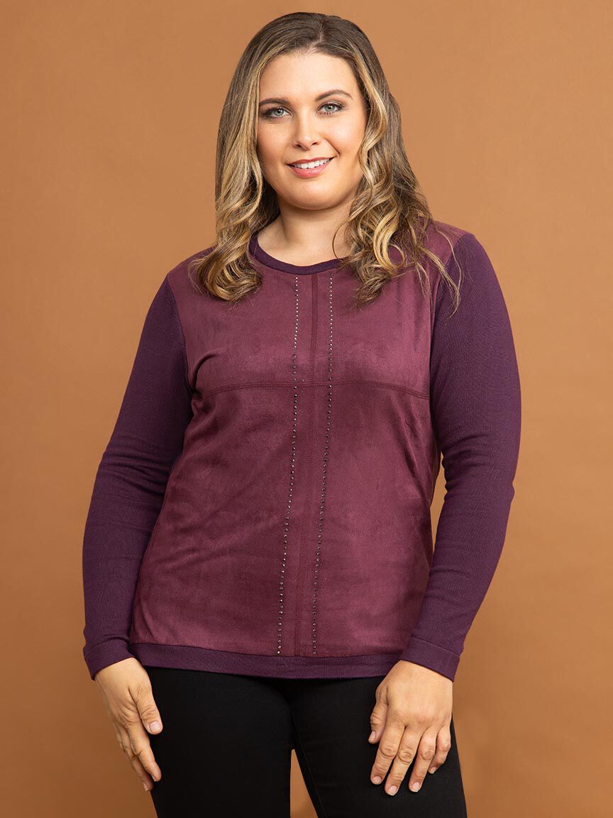 Long Sleeve Suede Top with Hotfix