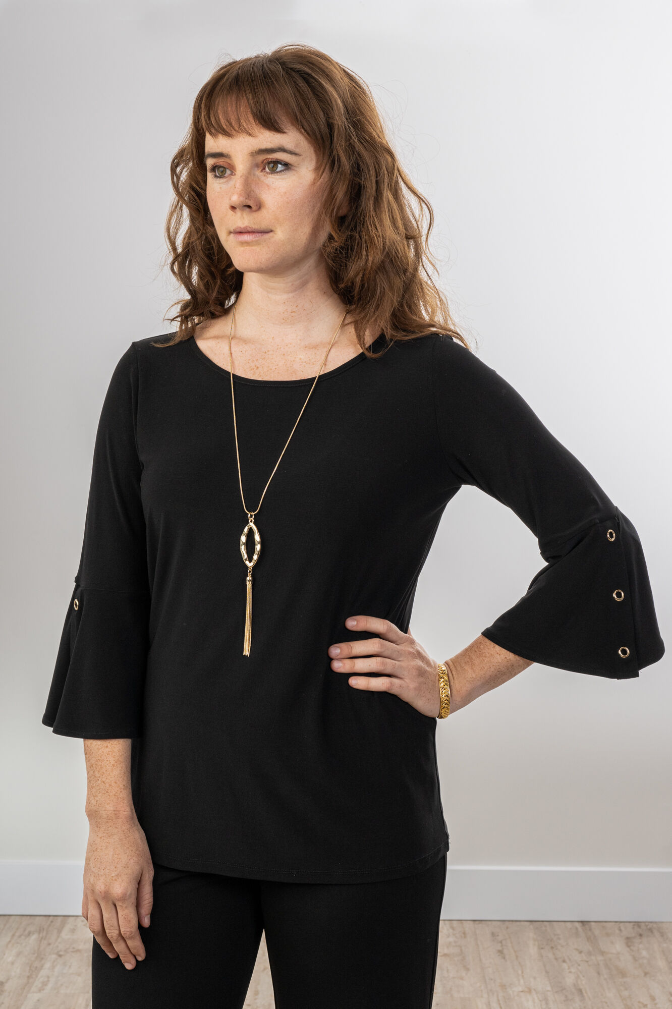 Gold Grommet Flare-Sleeve Top Image 1