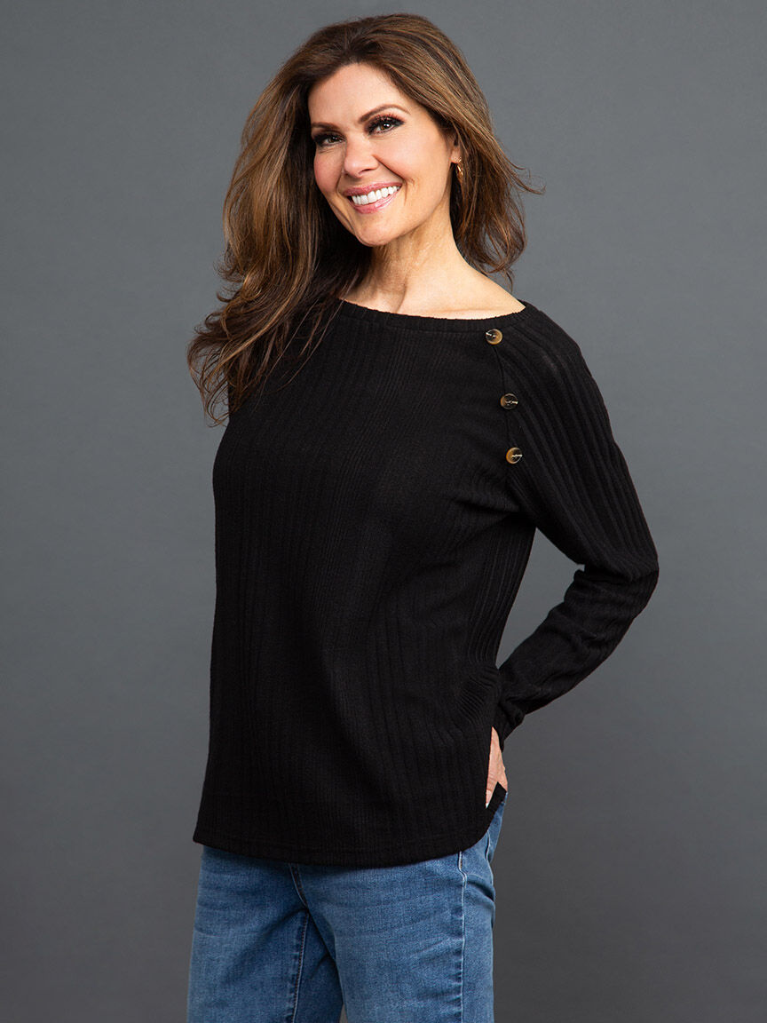 Ribbed Long Sleeve Sweater w/ Buttons Image 3