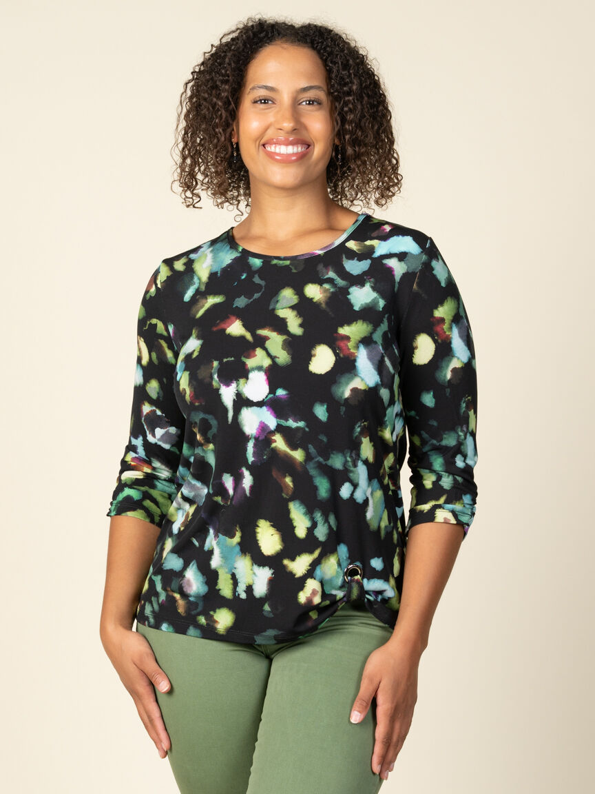 3/4 Sleeve Patterned Tunic With Ruching Image 1