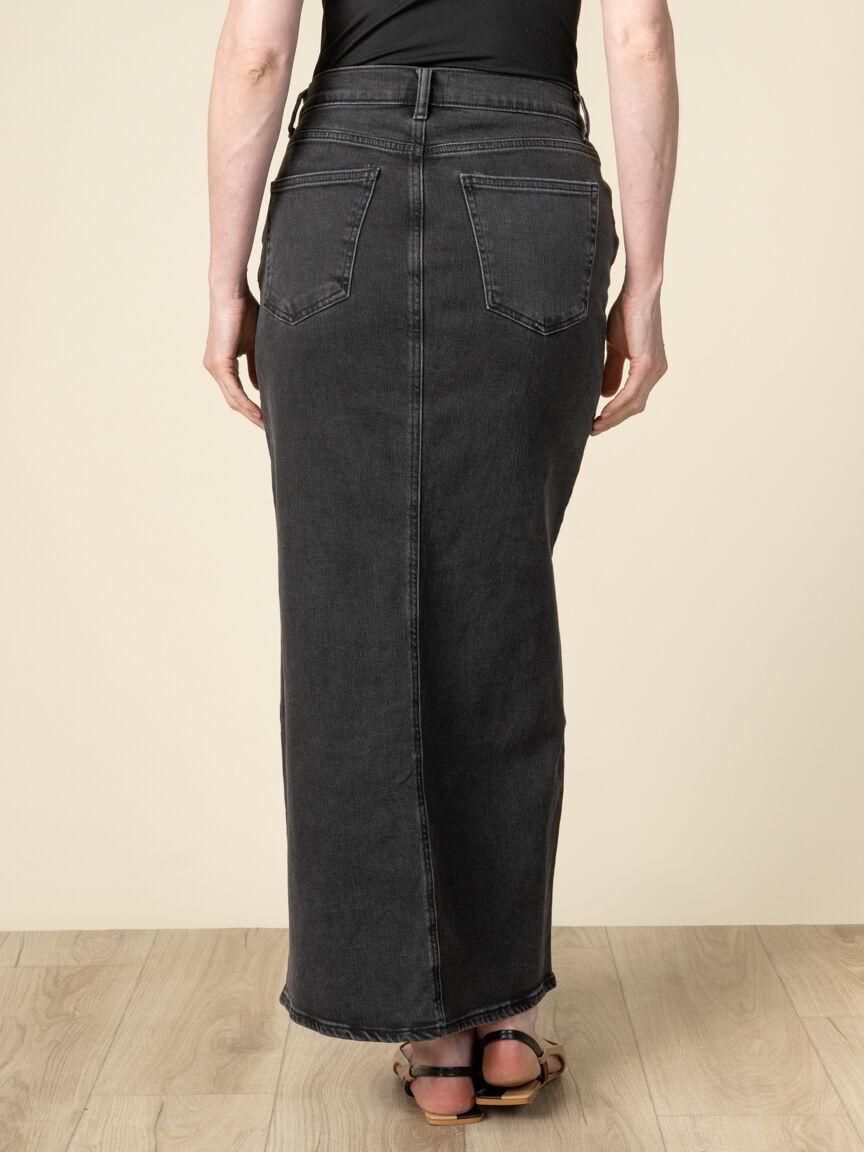 Denim Maxi Skirt with Front Slit
