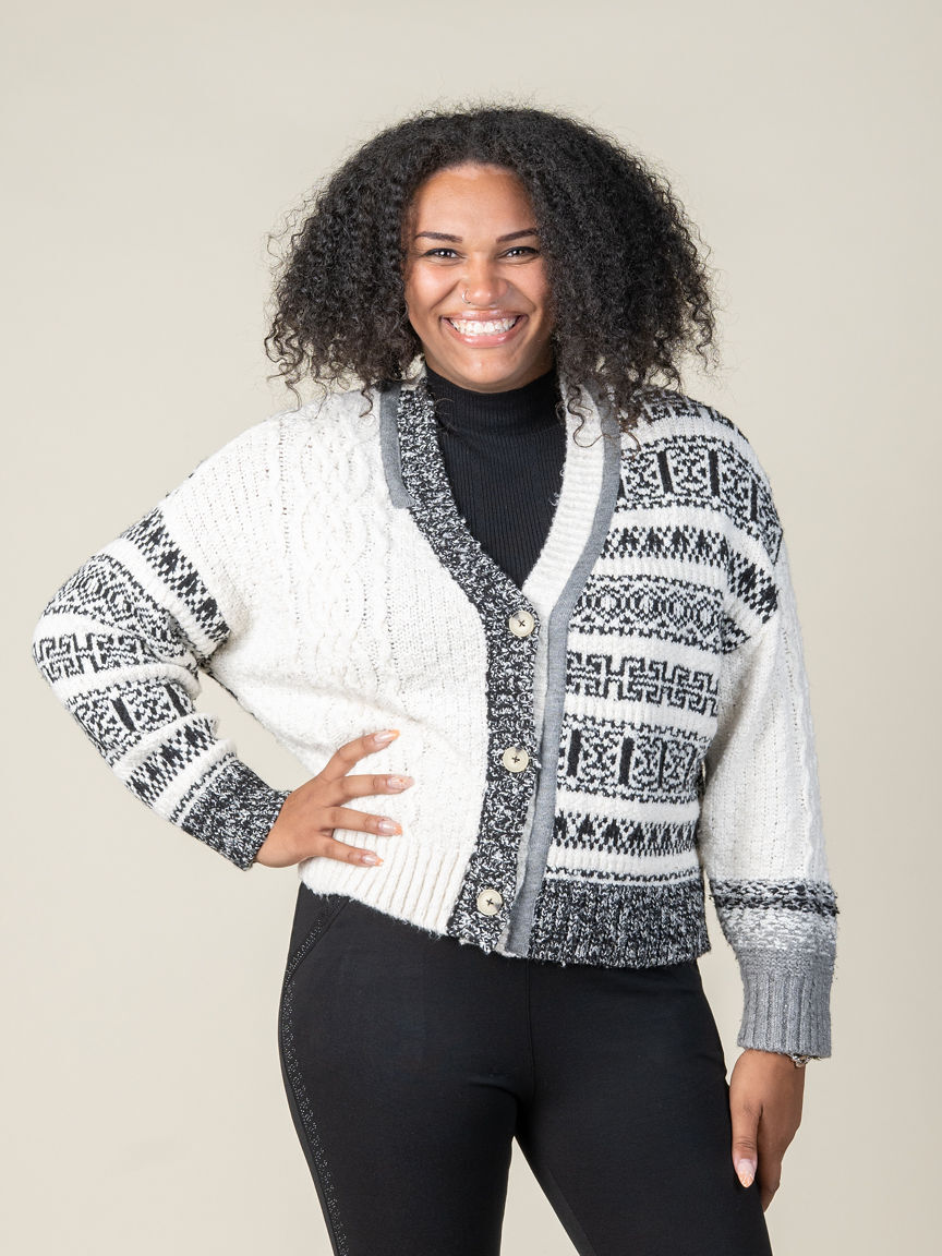 Soft Multi Stitch Button-Front V-Neck Cardigan