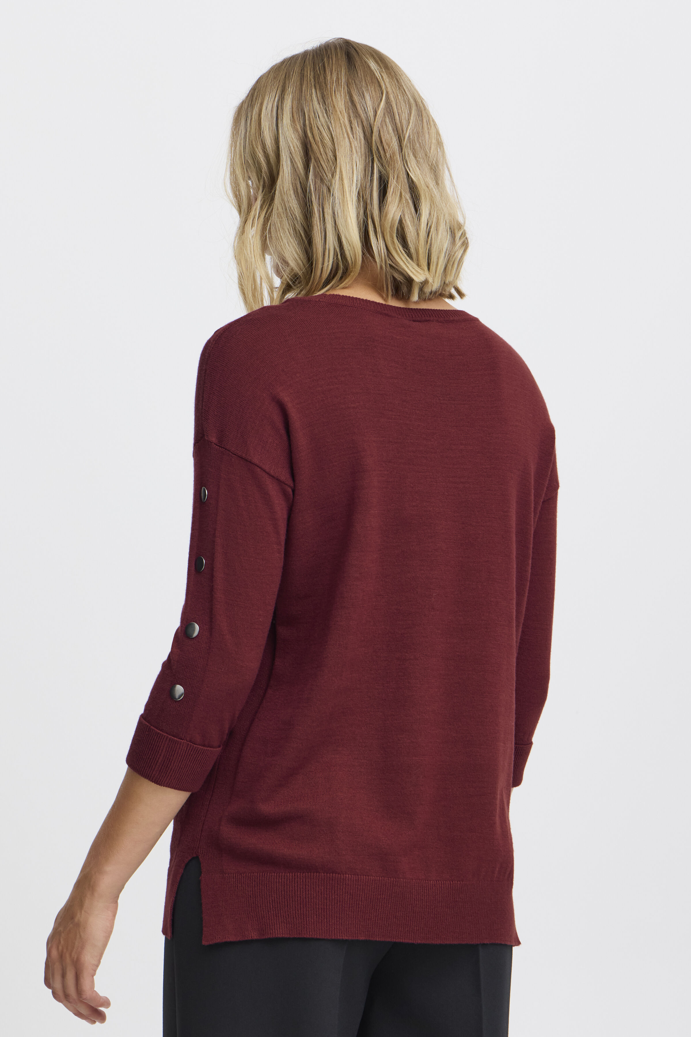 Button Detail &frac34; Sleeve Knit Sweater Image 2