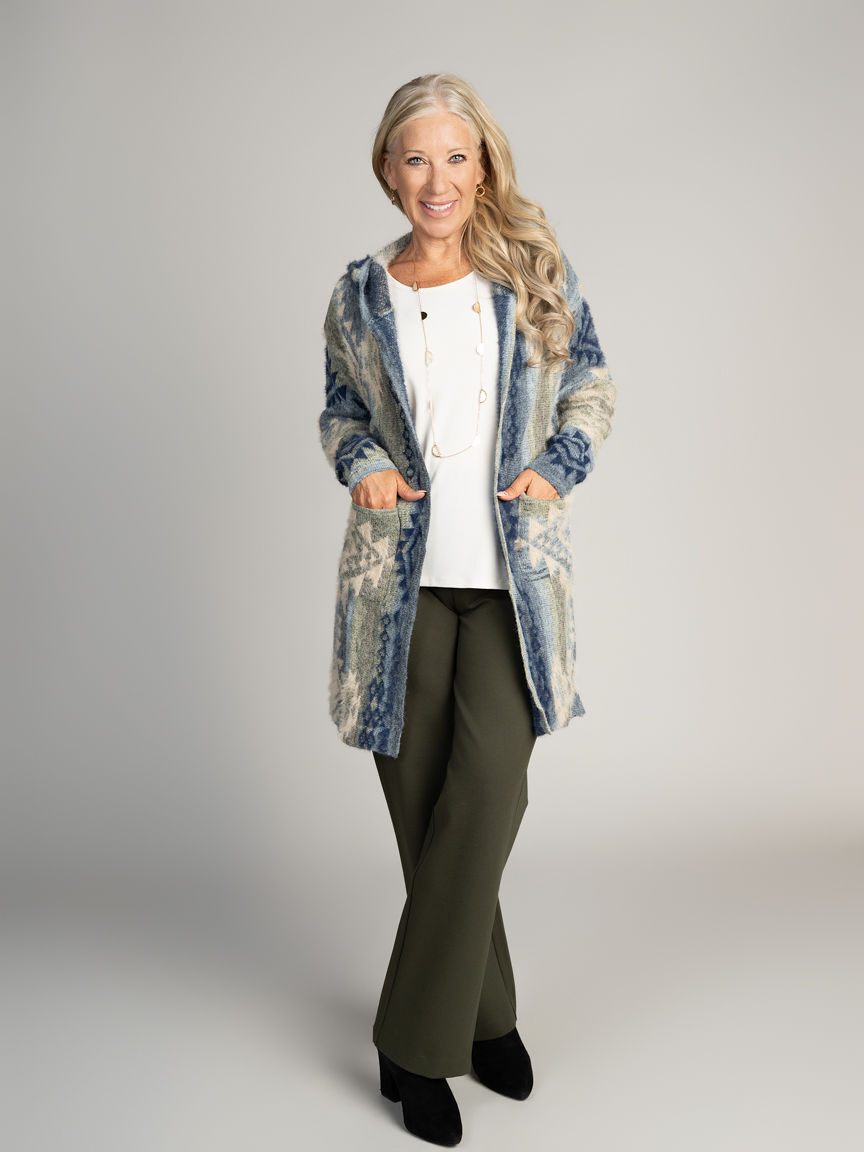 Nordic Print Hooded Cardigan