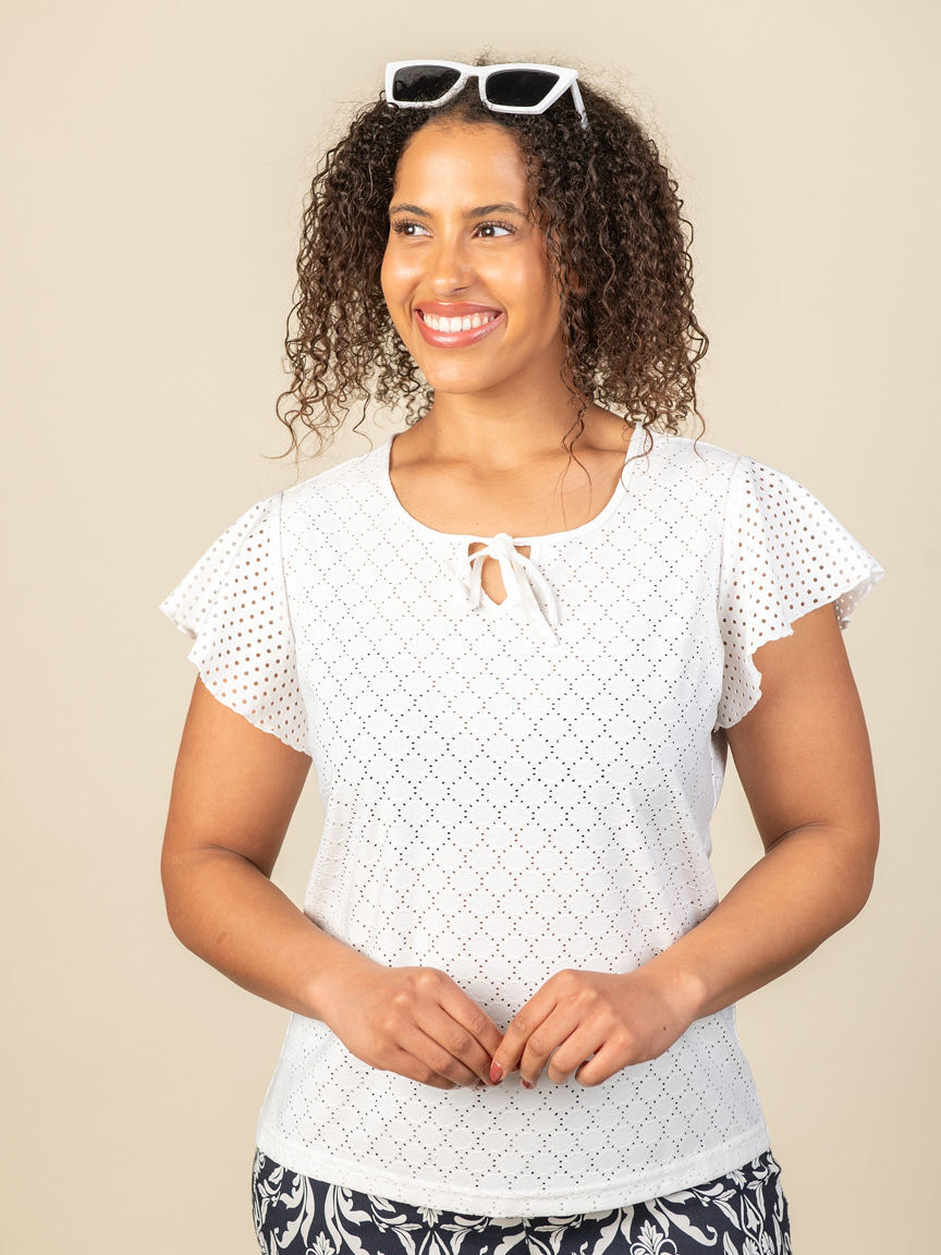 Flutter Short Sleeve Eyelet Top | Point Zero | Suzanne's