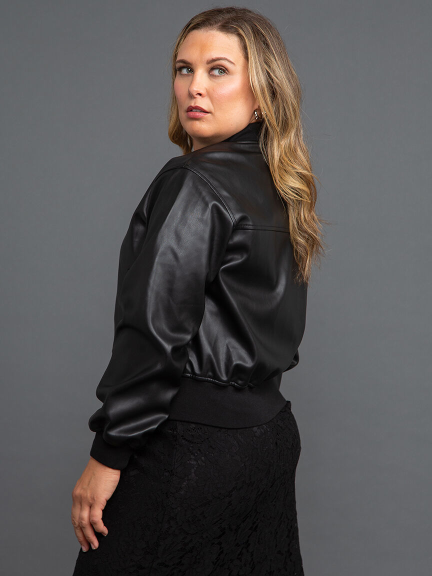 Vegan Leather Bomber Jacket Image 3