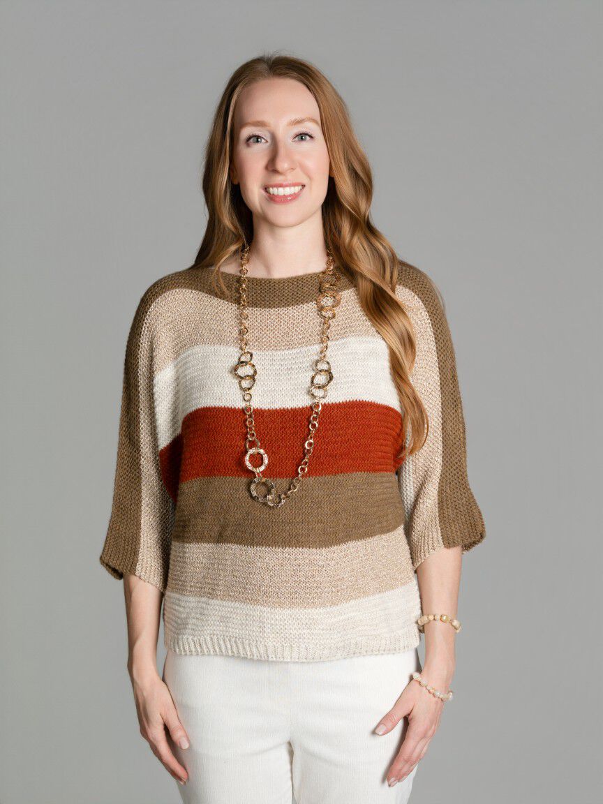 3/4 Sleeve Lurex Knit Sweater