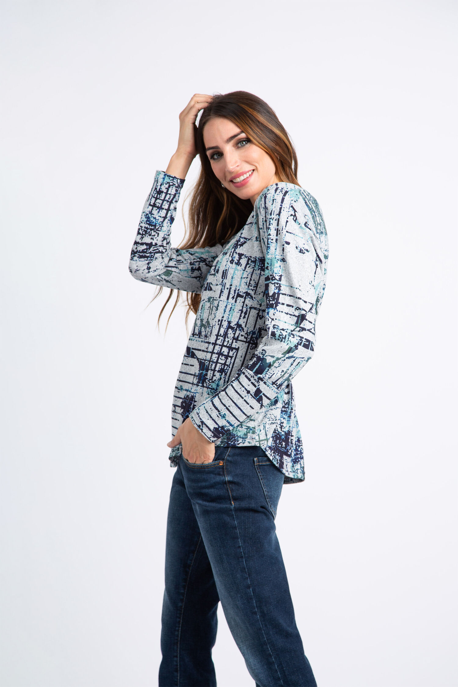 Long Sleeve Multi-Print Top Image 2