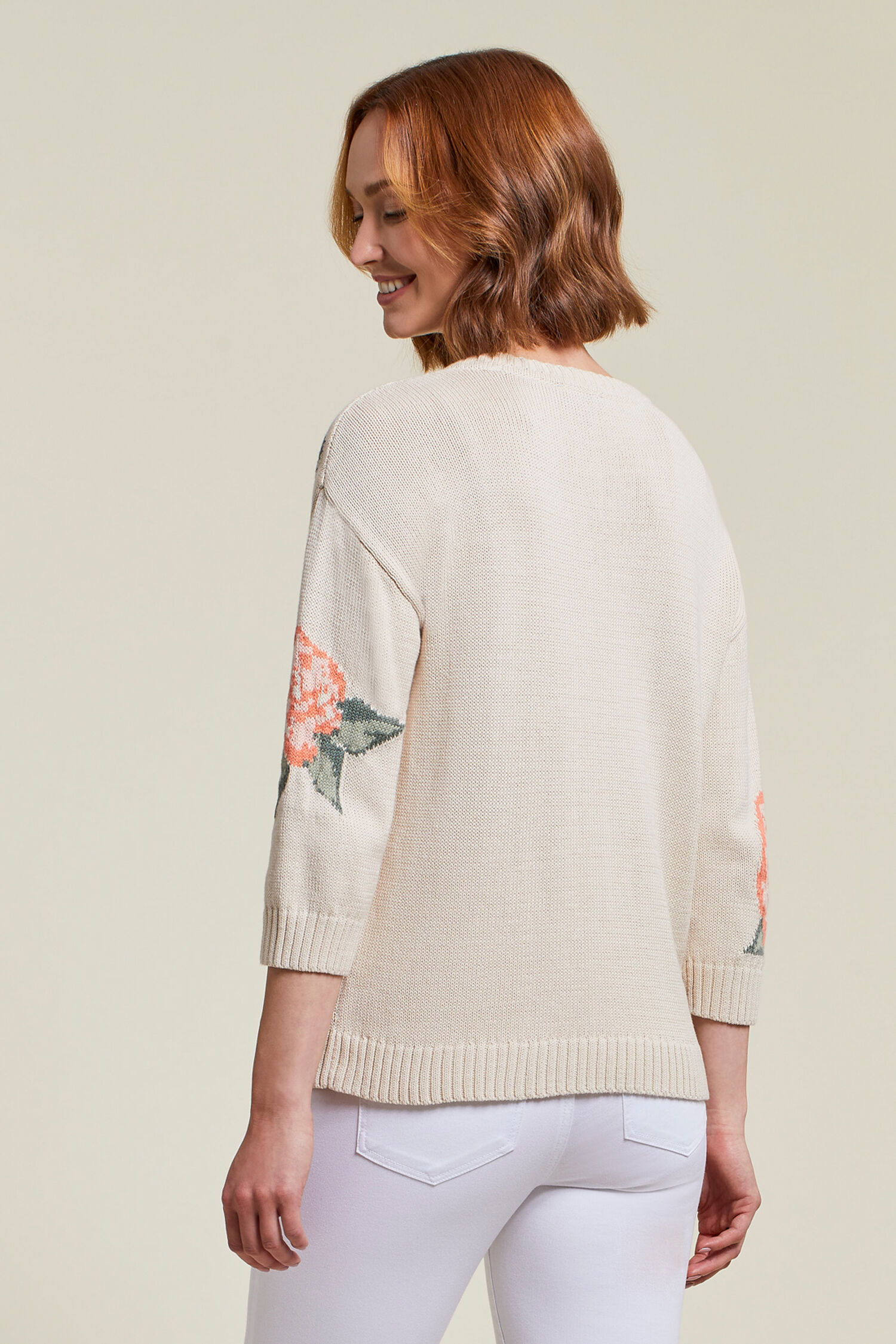 Floral 3/4 Sleeve Crewneck Sweater Image 2