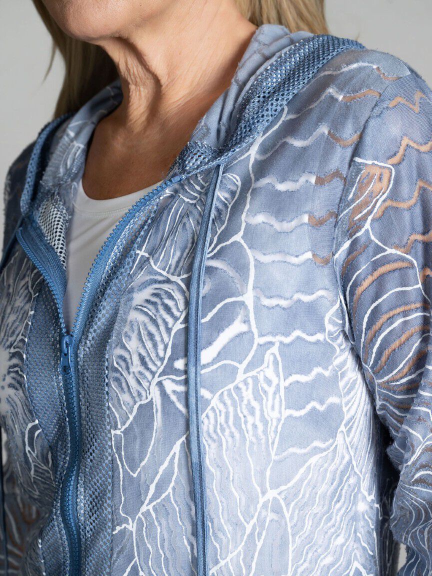 Hooded Mesh Zip-Up Cardigan