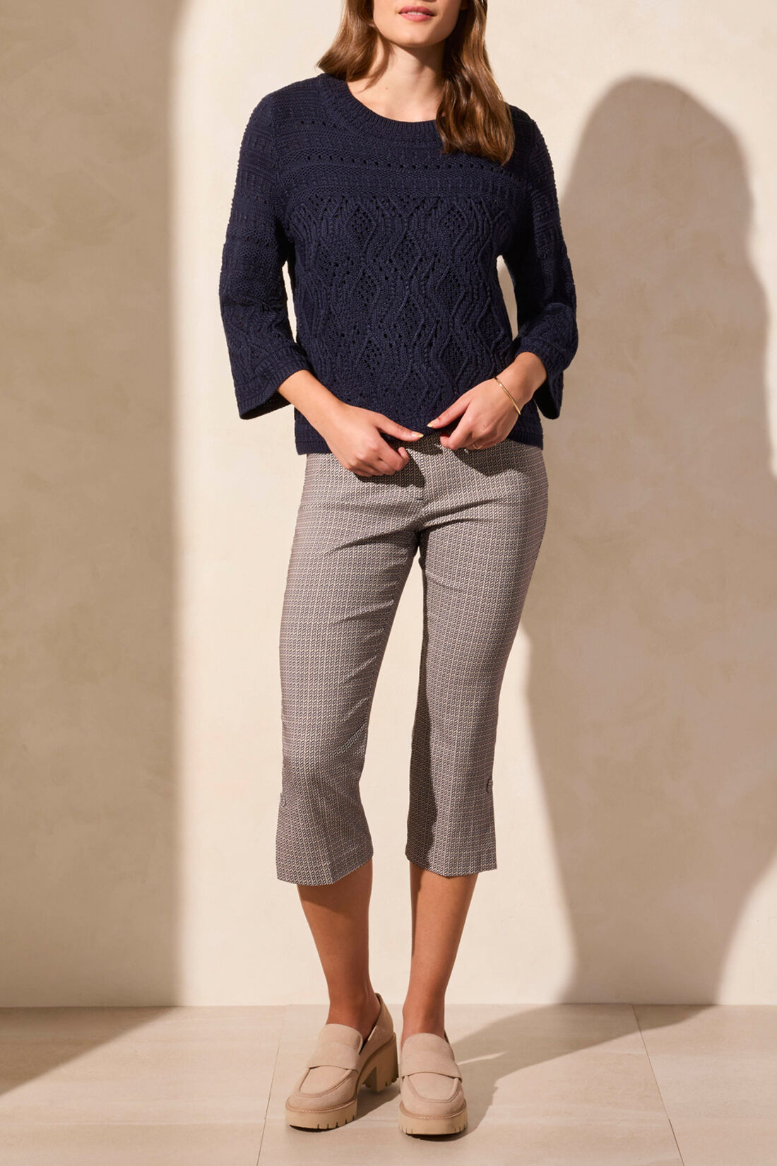 3/4 Sleeve Cable Knit Sweater Image 1