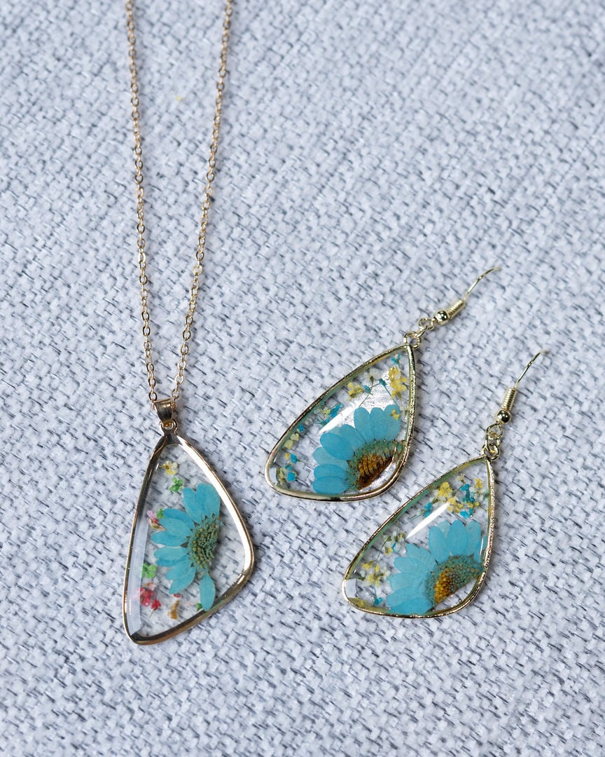 Teal Resin Flower Earrings