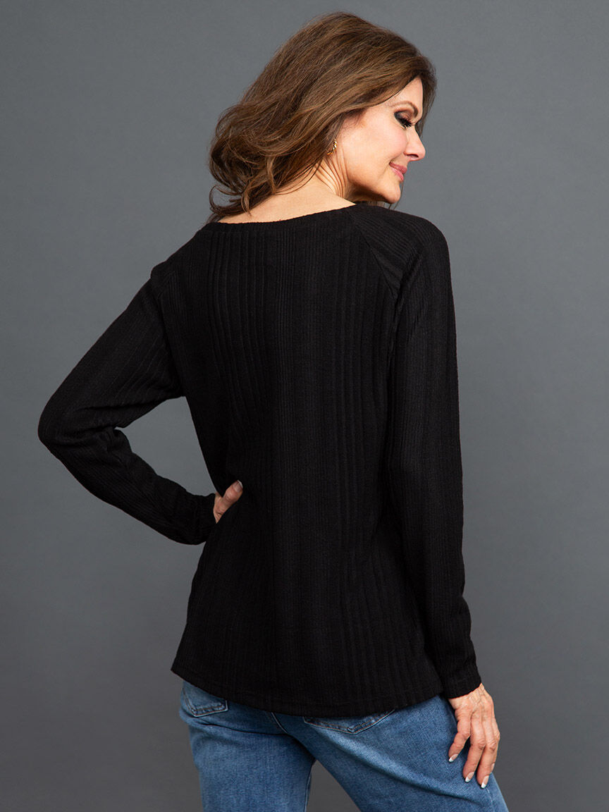 Ribbed Long Sleeve Sweater w/ Buttons Image 4