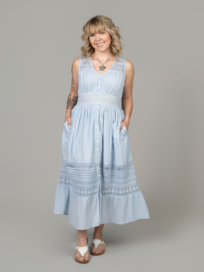 Crochet Lace Button Front Maxi Dress