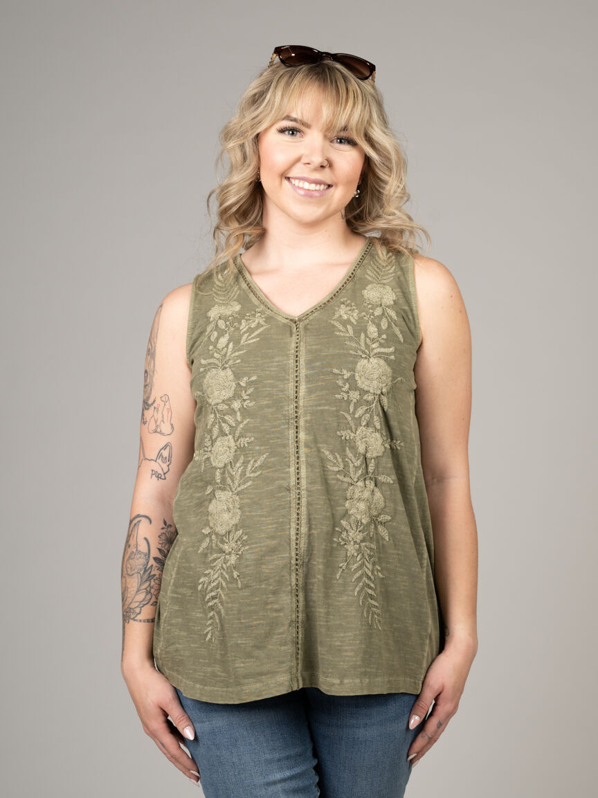 Sleeveless V-Neck Top With Embroidery Details Image 3